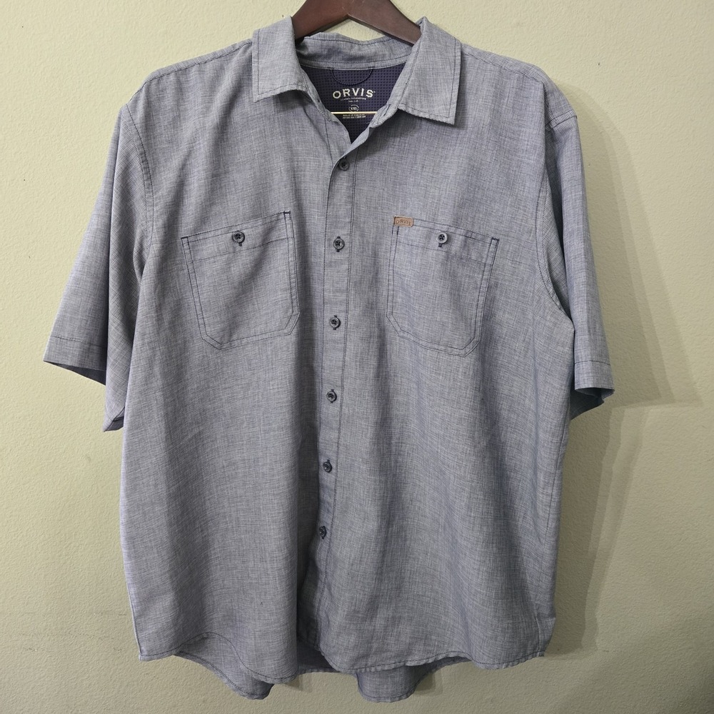 Orvis Mens Classic Collection XXL Black Short Sleeve Button Up Shirt Pockets